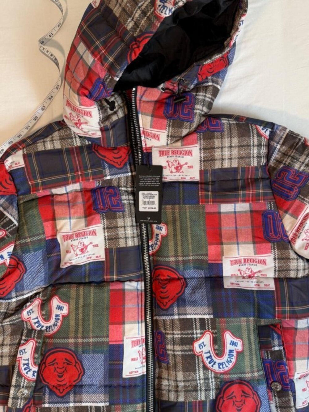 True Religion Patchwork Plaid Puffer Jacket Size L
